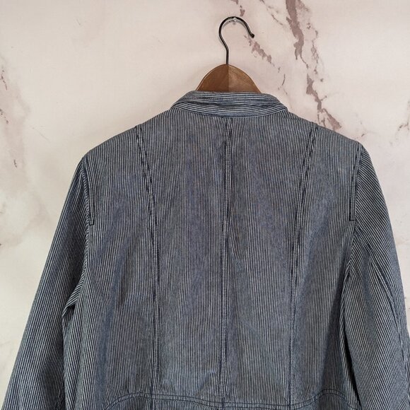 Talbots Jacket Womens 14W 1X Blue Striped Zip Nautical Casual Cotton Safari - Picture 6 of 13